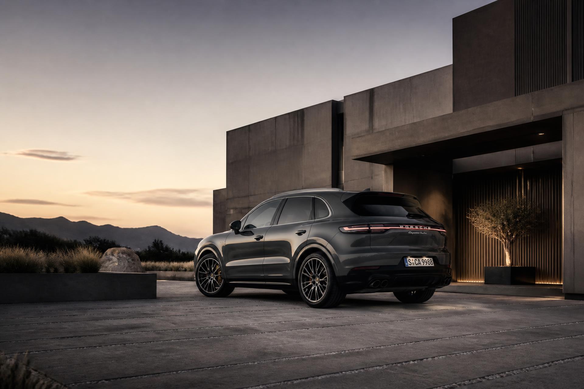 Luxury SUV outside contemporary architecture